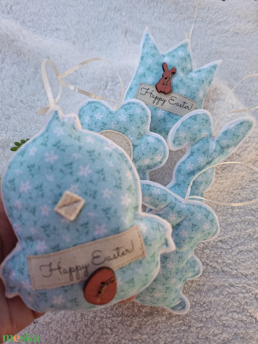  Filc Húsvéti dísz szett ( 5db)- Happy Easter!-türkiz2 - ünnepi díszek, dekorációk - húsvéti díszek és dekorációk - húsvéti tojásfadíszek - Meska.hu