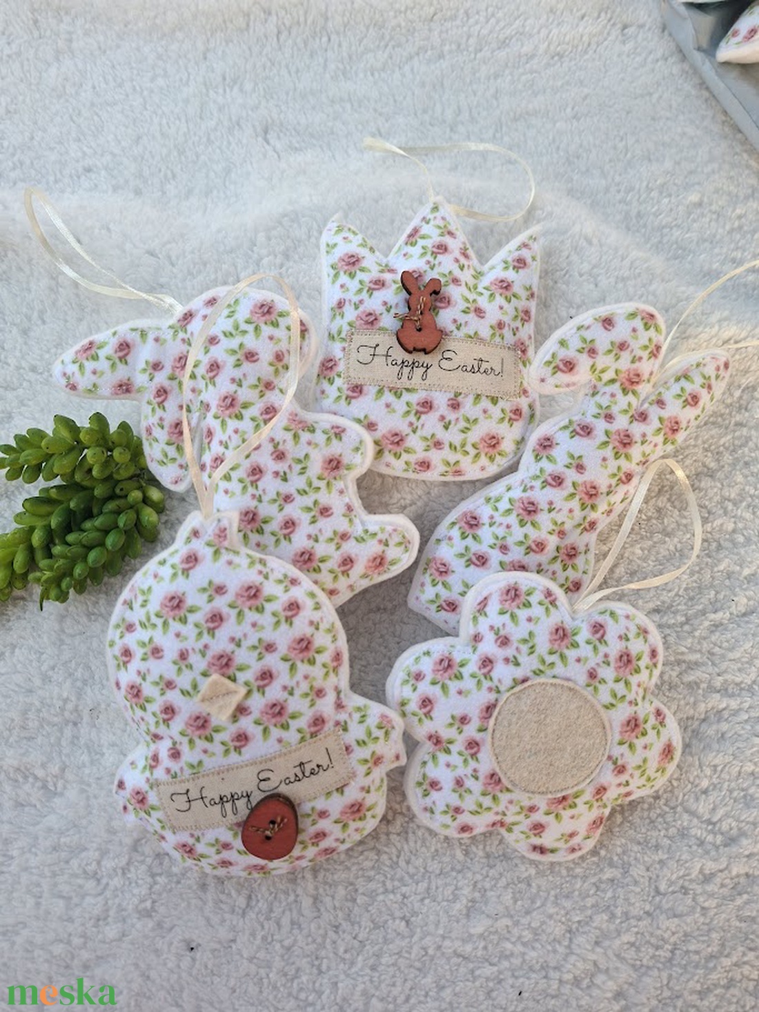  Filc Húsvéti dísz szett ( 5db)- Happy Easter!-rózsás - ünnepi díszek, dekorációk - húsvéti díszek és dekorációk - húsvéti tojásfadíszek - Meska.hu
