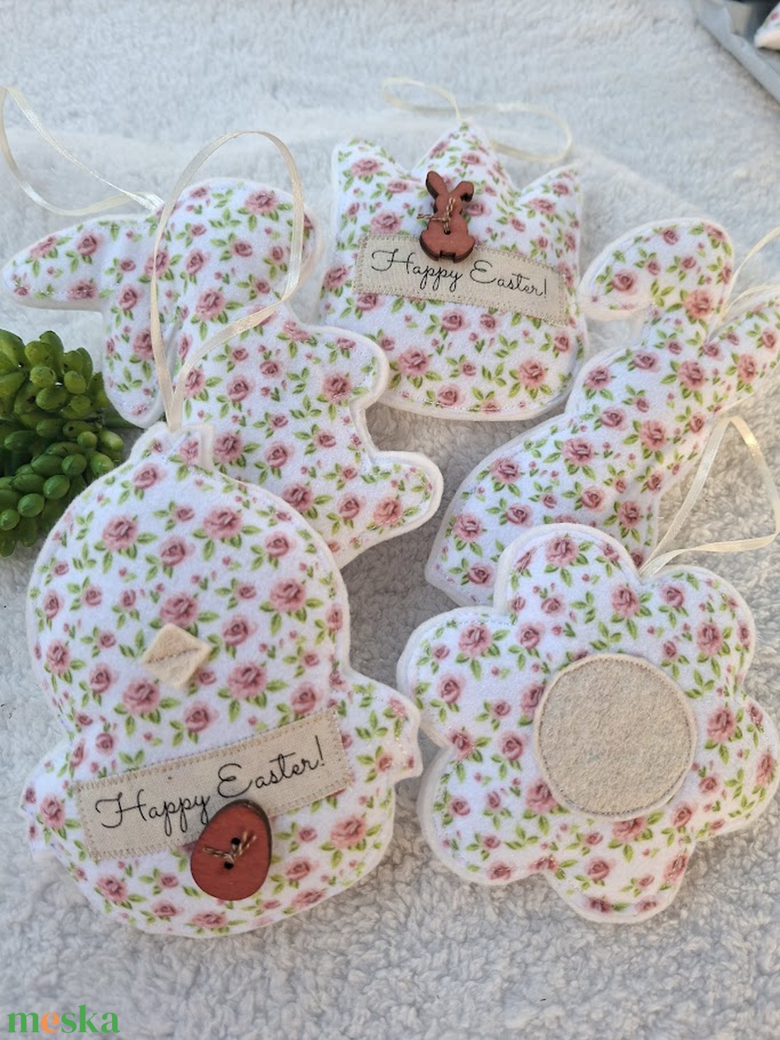  Filc Húsvéti dísz szett ( 5db)- Happy Easter!-rózsás - ünnepi díszek, dekorációk - húsvéti díszek és dekorációk - húsvéti tojásfadíszek - Meska.hu