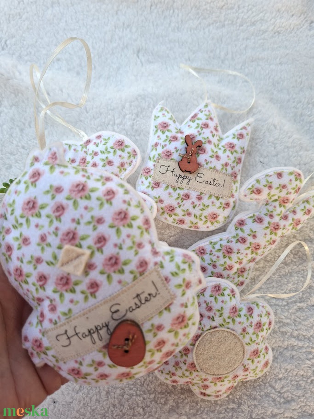  Filc Húsvéti dísz szett ( 5db)- Happy Easter!-rózsás - ünnepi díszek, dekorációk - húsvéti díszek és dekorációk - húsvéti tojásfadíszek - Meska.hu