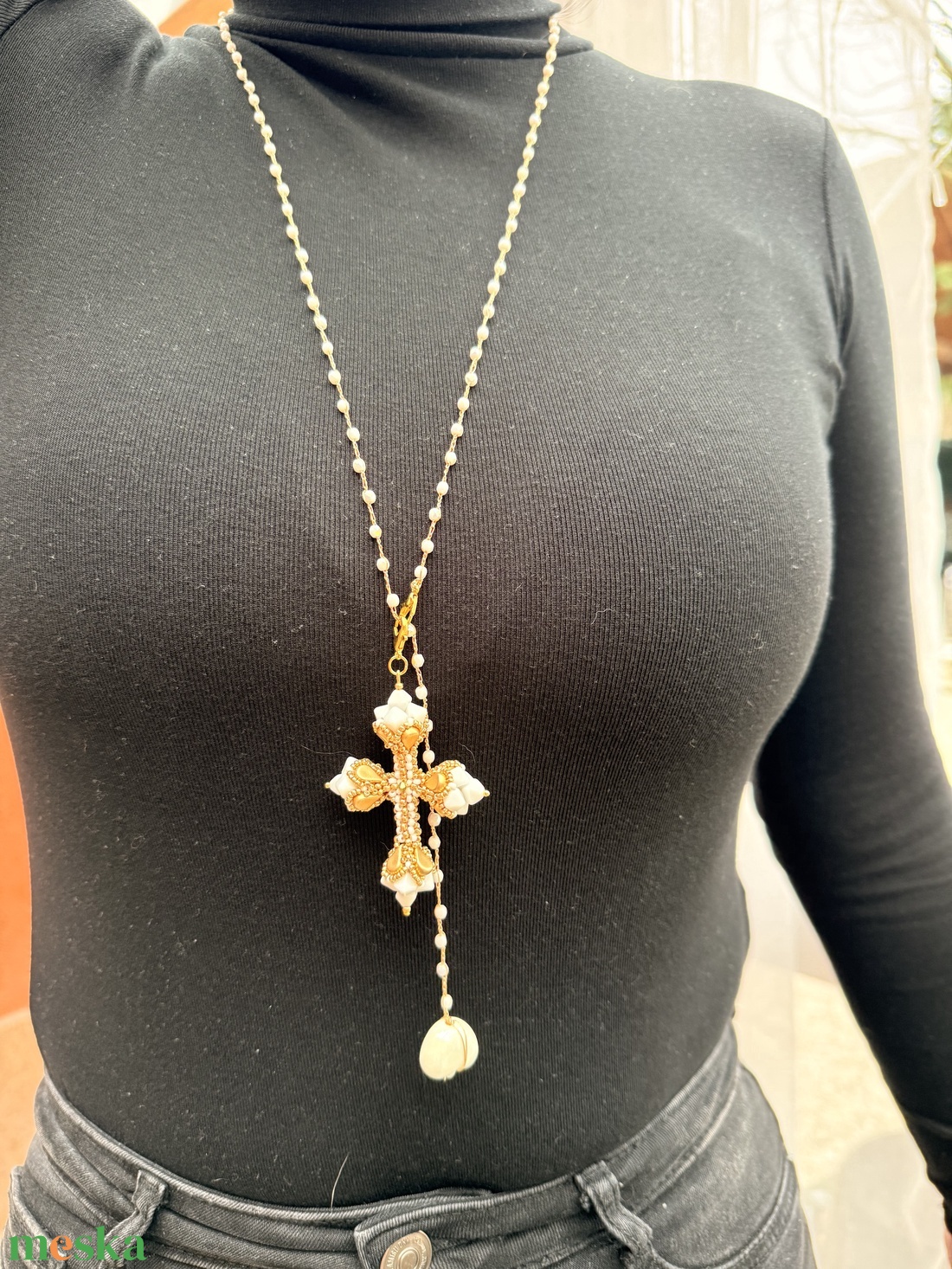 Kereszt medál lánccal/rózsafüzér - ékszer - nyaklánc - medál - Meska.hu
