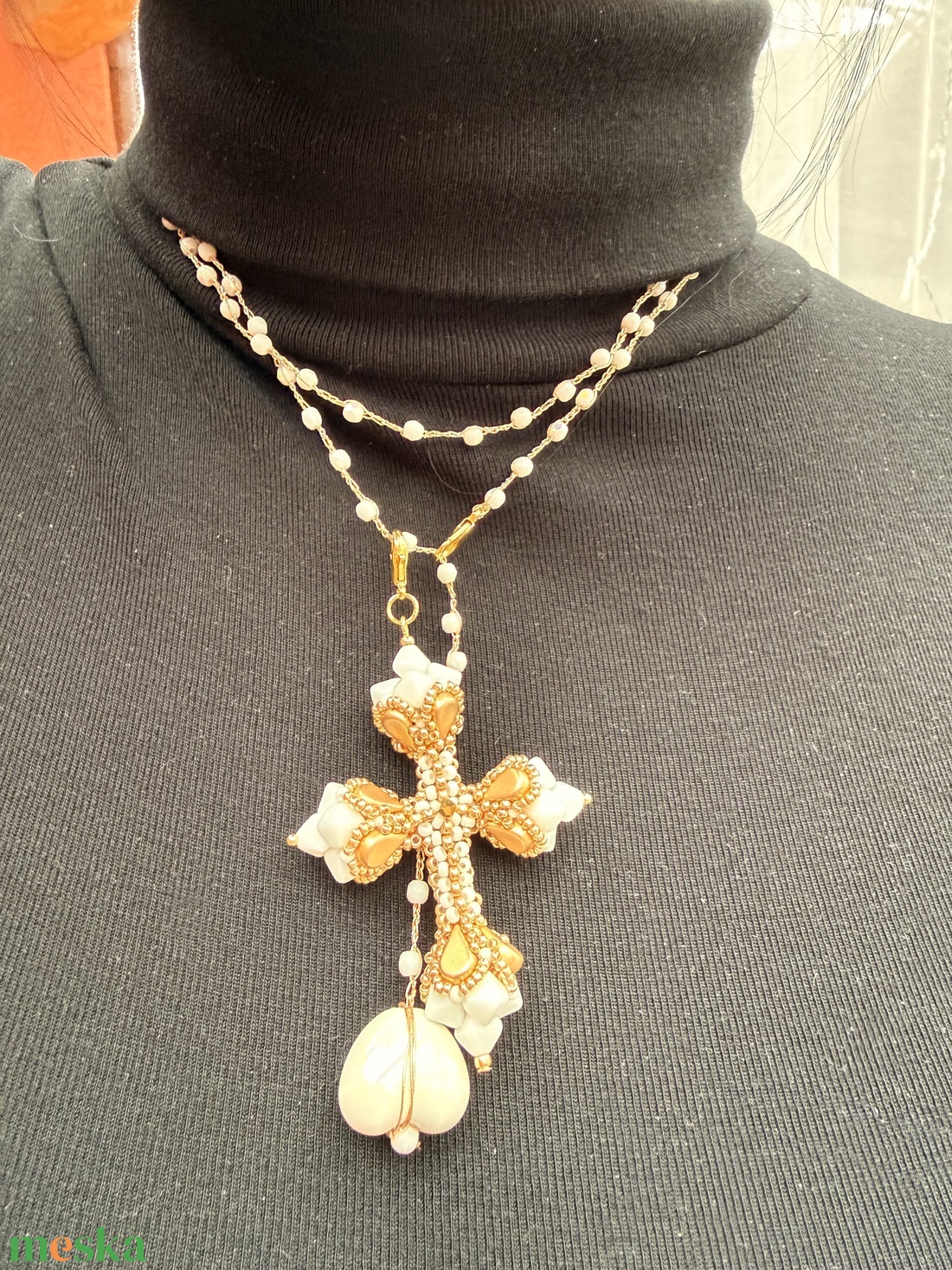 Kereszt medál lánccal/rózsafüzér - ékszer - nyaklánc - medál - Meska.hu