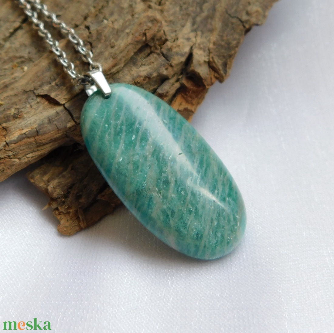 Amazonit medál acél láncon - ékszer - nyaklánc - medál - Meska.hu