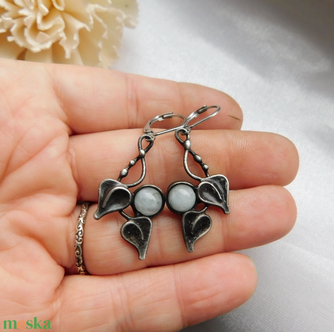 Akvamarin fülbevaló - ékszer - fülbevaló - lógó fülbevaló - Meska.hu