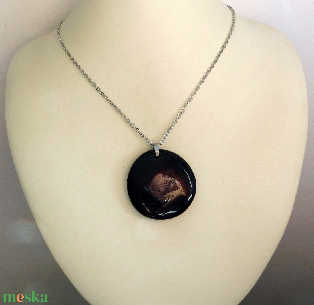 Fekete turmalin medál acél láncon - ékszer - nyaklánc - medál - Meska.hu