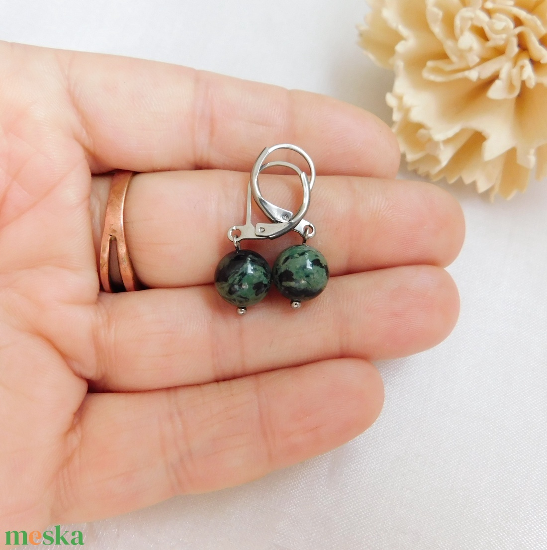 Kambaba jáspis / eldarit fülbevaló - ékszer - fülbevaló - lógó fülbevaló - Meska.hu