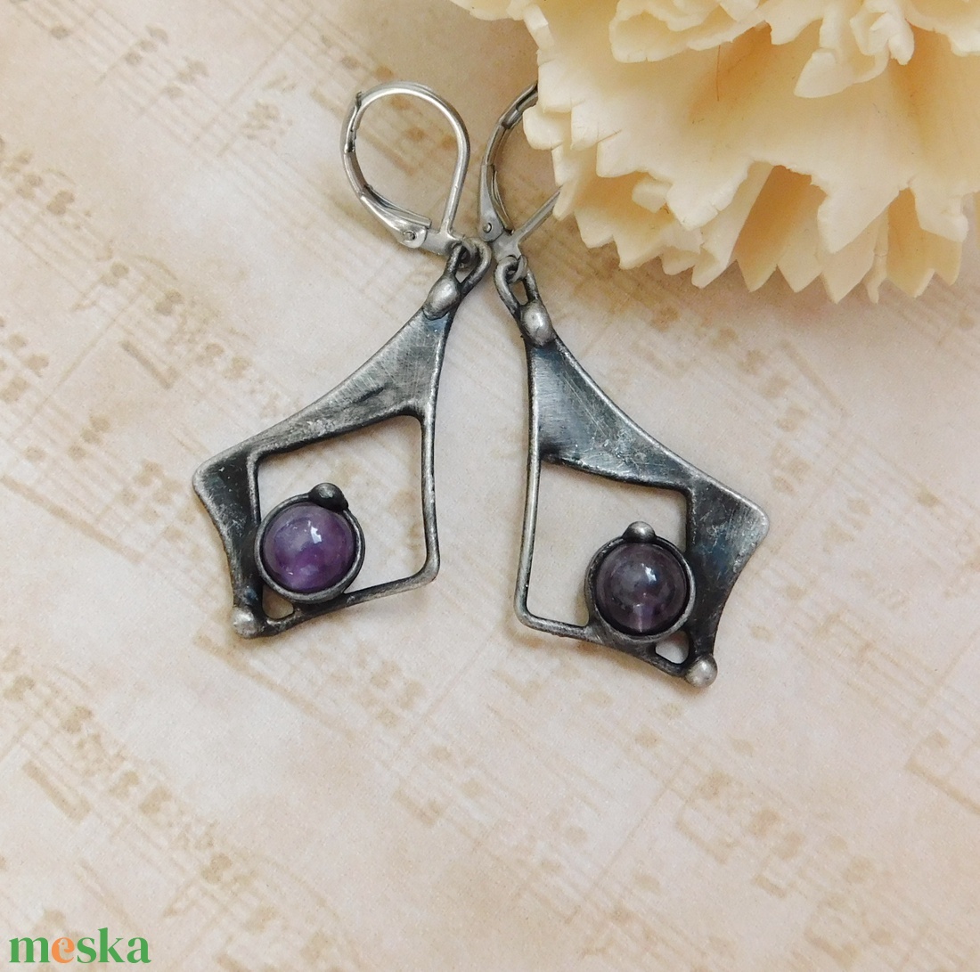 Ametiszt fülbevaló - ékszer - fülbevaló - lógó fülbevaló - Meska.hu