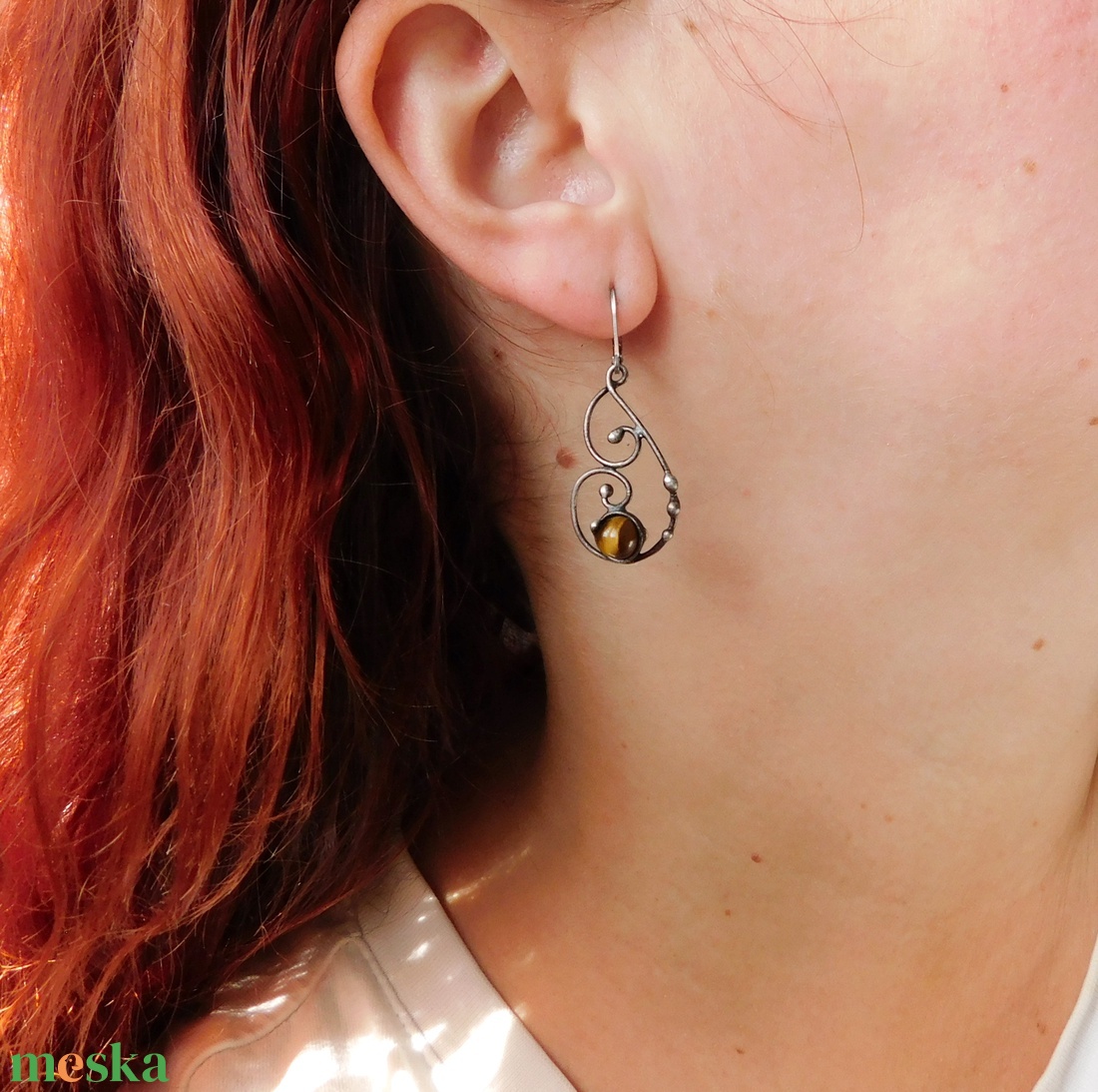 Tigrisszem fülbevaló - ékszer - fülbevaló - lógós kerek fülbevaló - Meska.hu