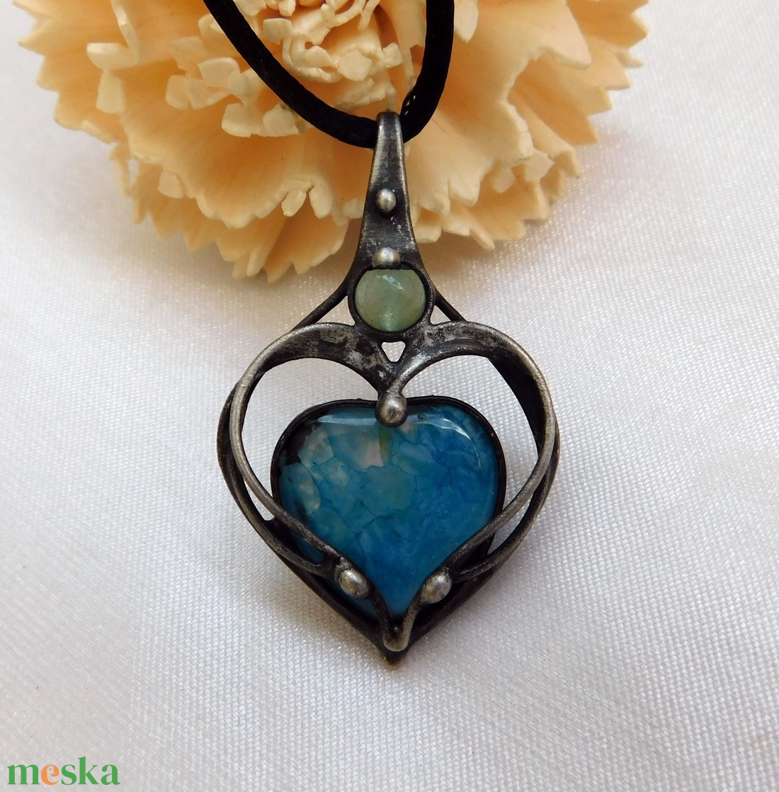 Ónix - kristály medál aventurinnal - ékszer - nyaklánc - medál - Meska.hu