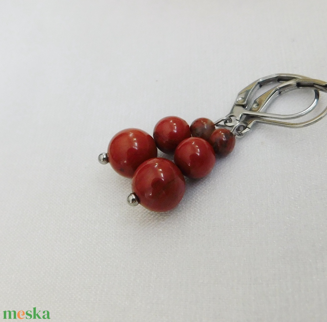 Vörös jáspis fülbevaló - ékszer - fülbevaló - lógó fülbevaló - Meska.hu