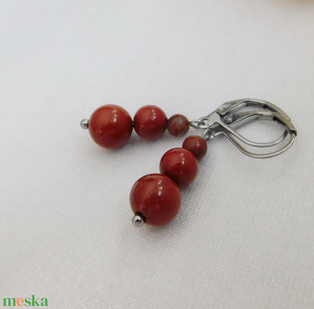 Vörös jáspis fülbevaló - ékszer - fülbevaló - lógó fülbevaló - Meska.hu