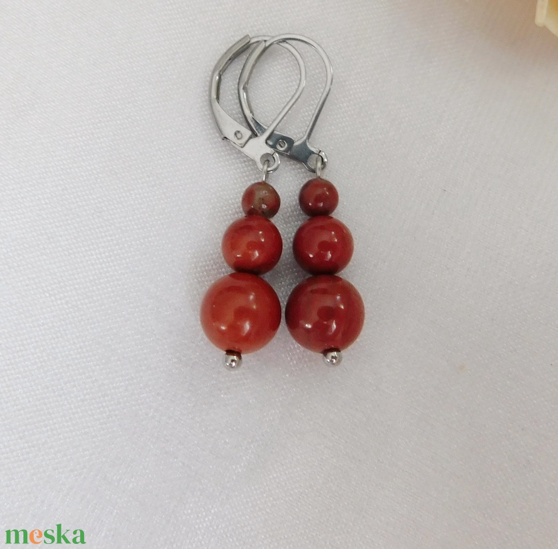 Vörös jáspis fülbevaló - ékszer - fülbevaló - lógó fülbevaló - Meska.hu