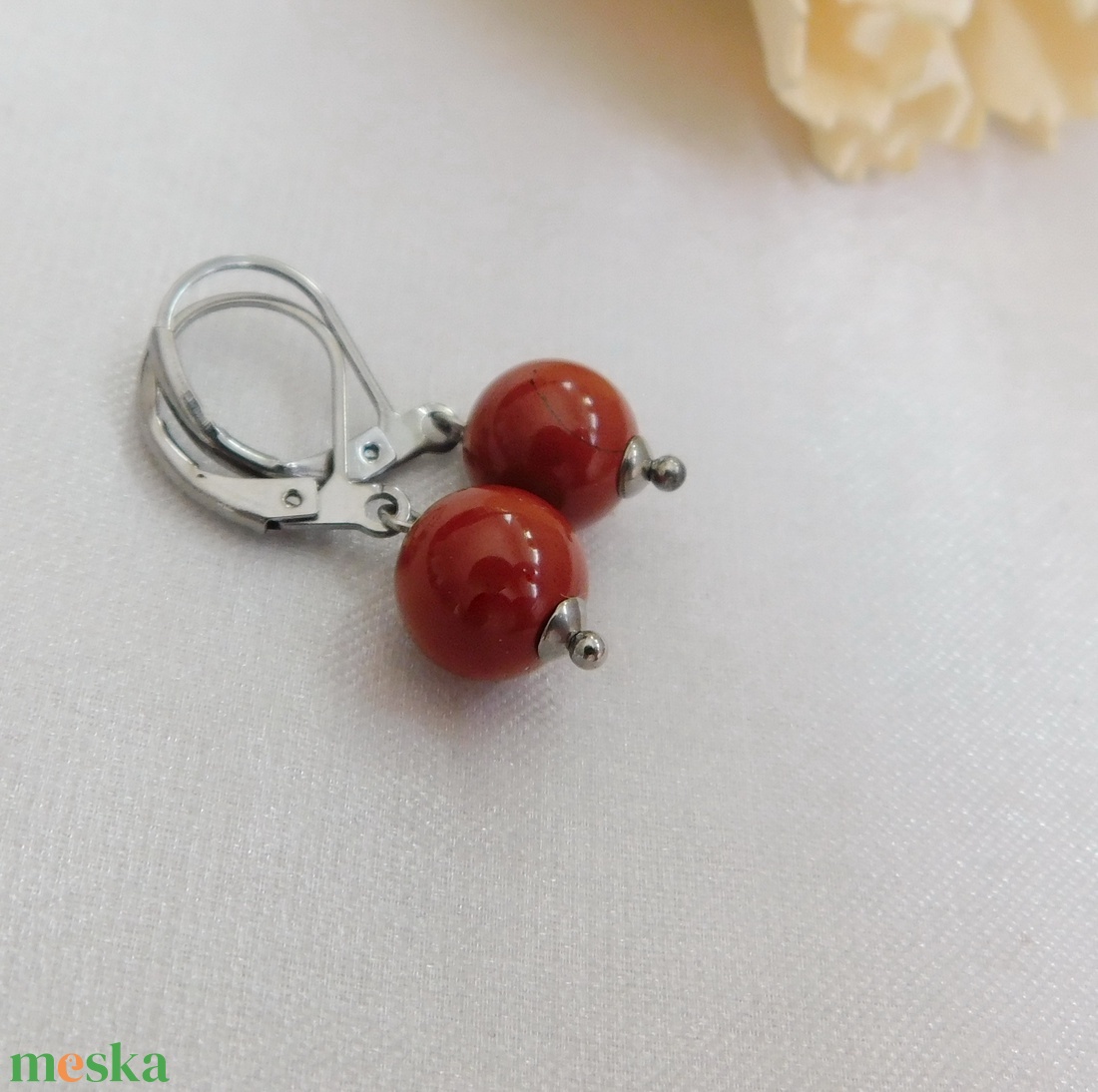 Vörös jáspis fülbevaló - ékszer - fülbevaló - lógó fülbevaló - Meska.hu
