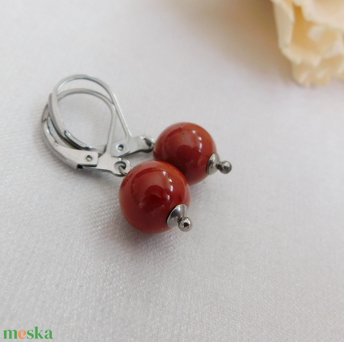 Vörös jáspis fülbevaló - ékszer - fülbevaló - lógó fülbevaló - Meska.hu
