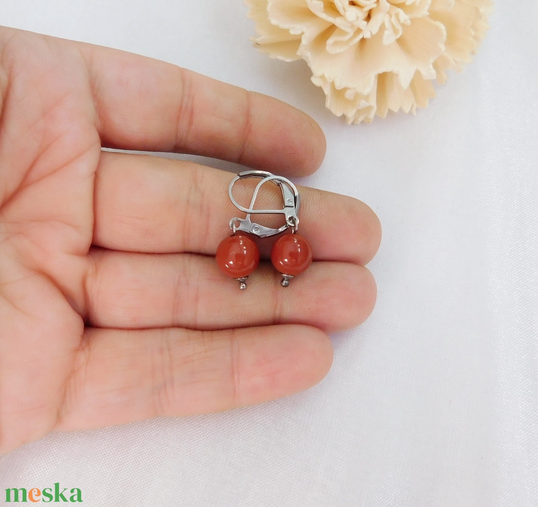 Vörös jáspis fülbevaló - ékszer - fülbevaló - lógó fülbevaló - Meska.hu