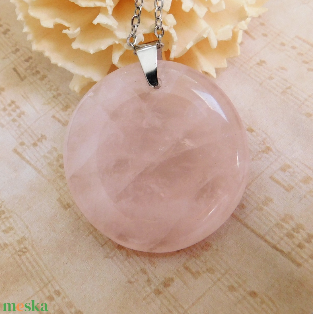 Rózsakvarc medál acél láncon - ékszer - nyaklánc - medál - Meska.hu