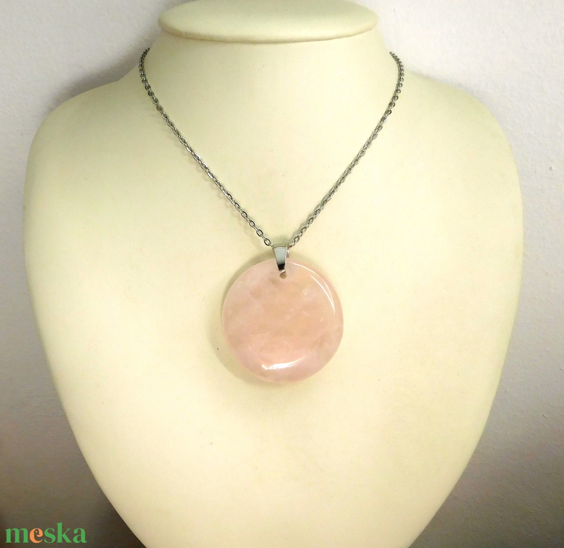 Rózsakvarc medál acél láncon - ékszer - nyaklánc - medál - Meska.hu