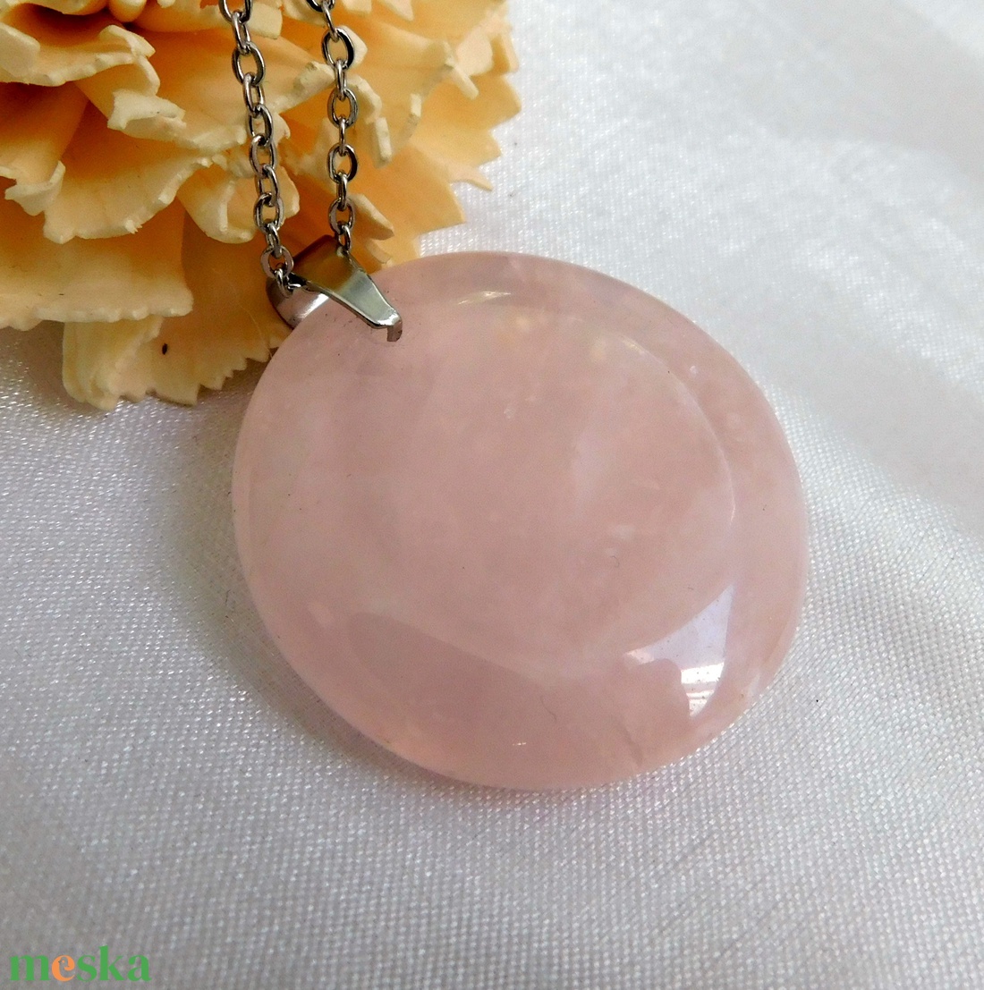 Rózsakvarc medál acél láncon - ékszer - nyaklánc - medál - Meska.hu