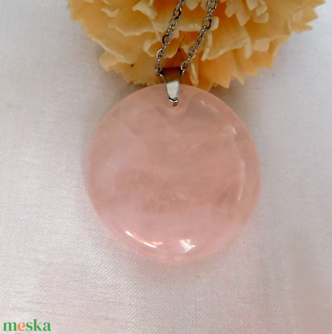Rózsakvarc medál acél láncon - ékszer - nyaklánc - medál - Meska.hu