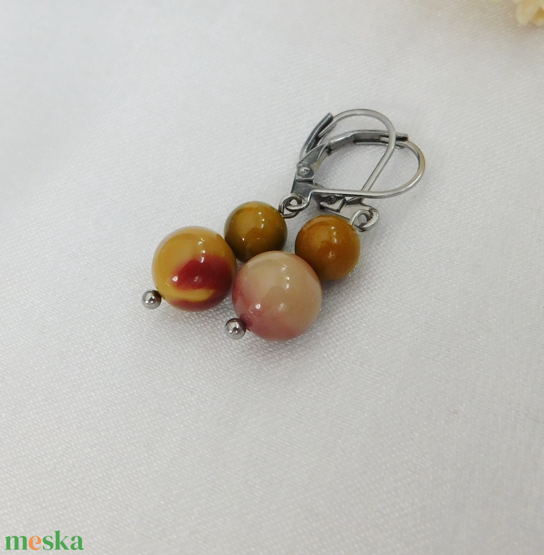 Mokka jáspis fülbevaló - ékszer - fülbevaló - lógó fülbevaló - Meska.hu