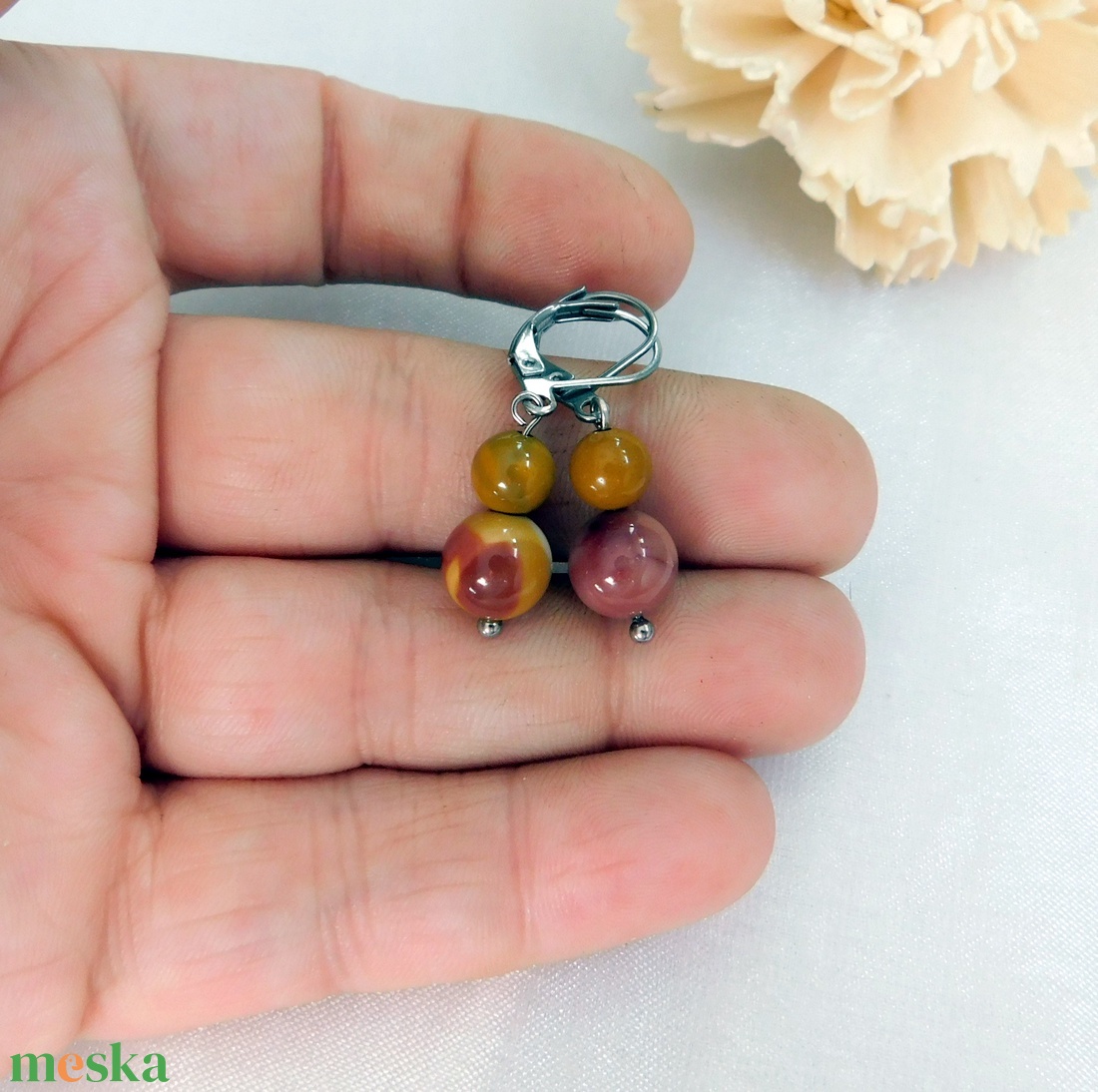 Mokka jáspis fülbevaló - ékszer - fülbevaló - lógó fülbevaló - Meska.hu