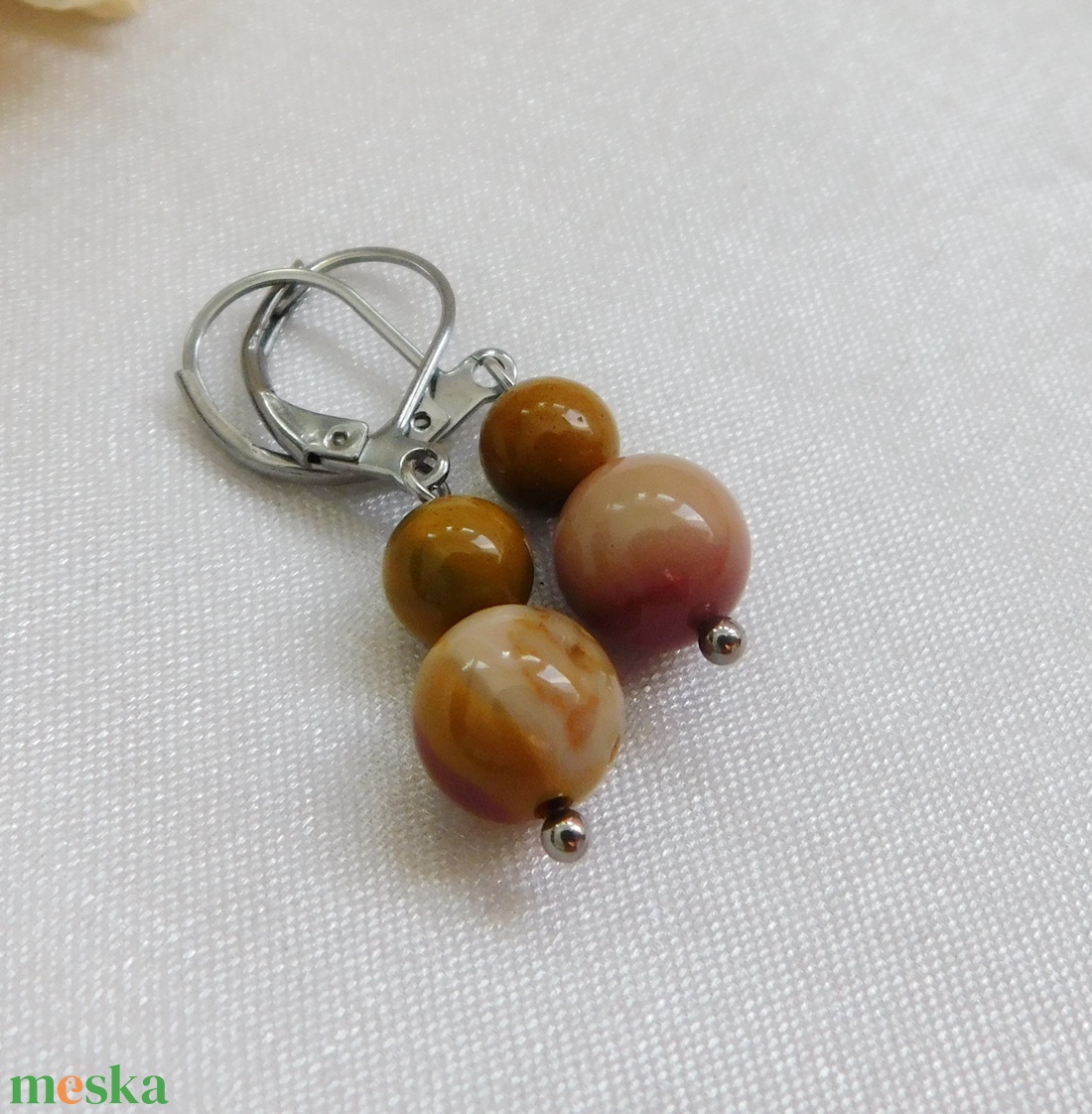 Mokka jáspis fülbevaló - ékszer - fülbevaló - lógó fülbevaló - Meska.hu