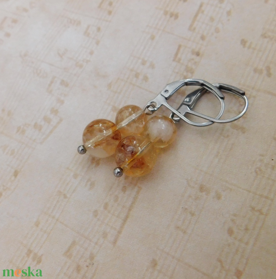 Citrin fülbevaló - ékszer - fülbevaló - lógó fülbevaló - Meska.hu