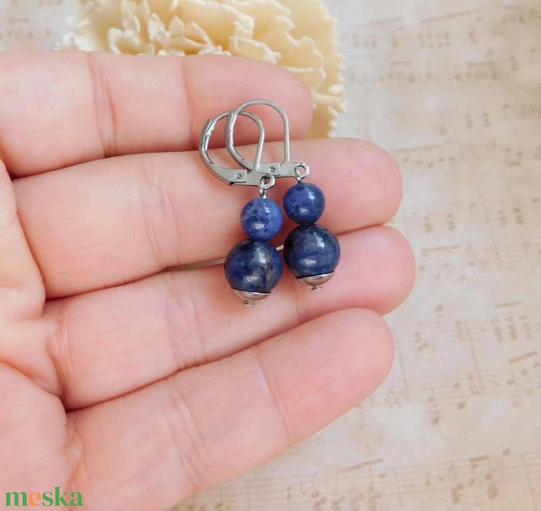 Szodalit fülbevaló - ékszer - fülbevaló - lógó fülbevaló - Meska.hu