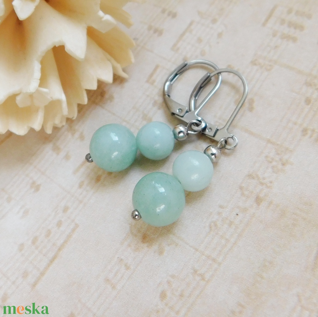 Amazonit fülbevaló - ékszer - fülbevaló - lógó fülbevaló - Meska.hu