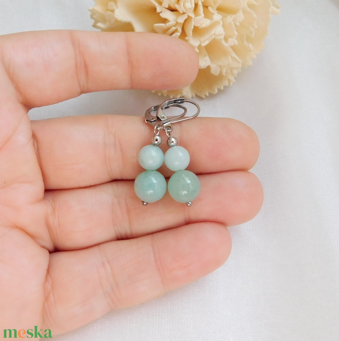Amazonit fülbevaló - ékszer - fülbevaló - lógó fülbevaló - Meska.hu