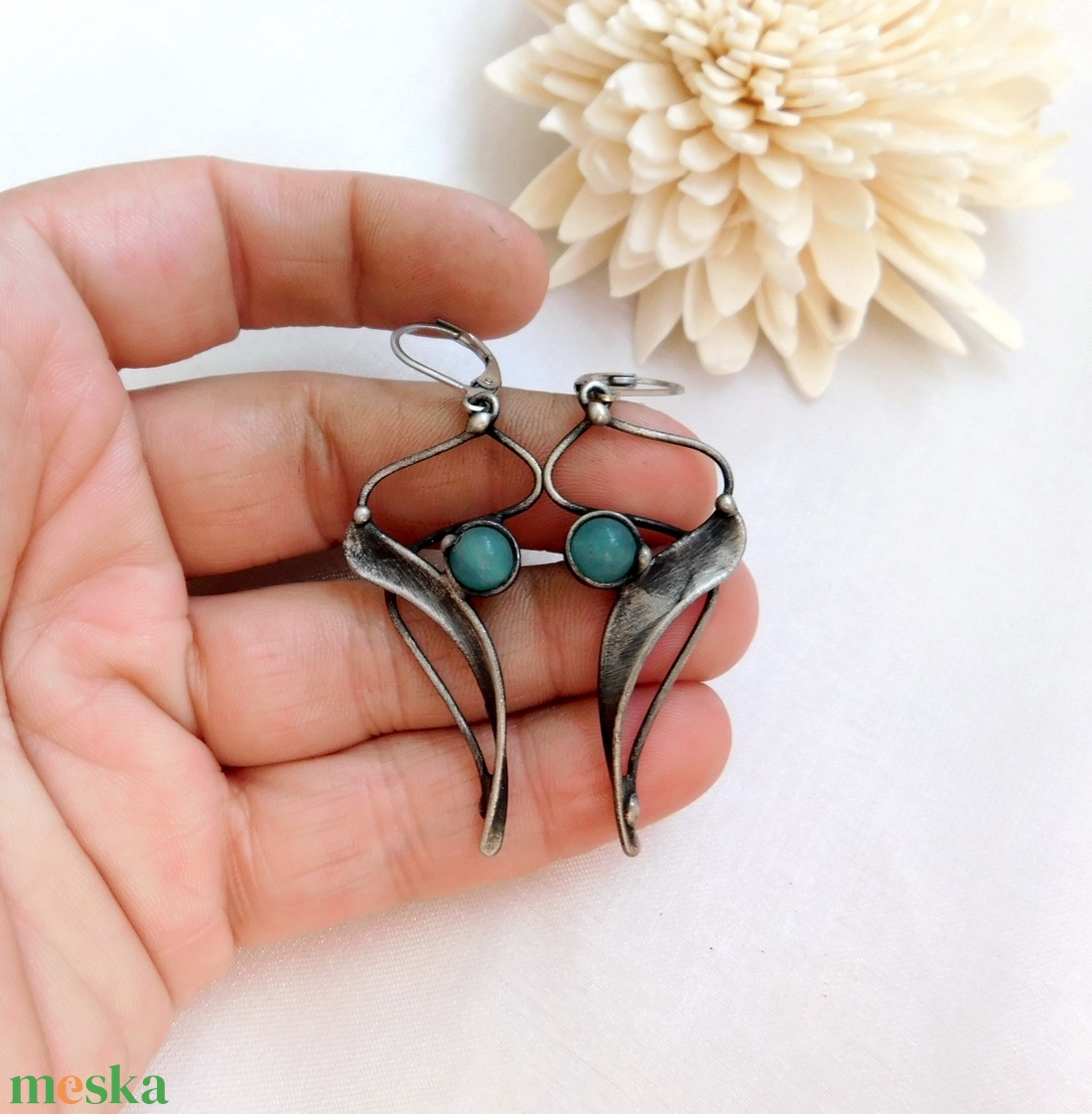 Amazonit fülbevaló - ékszer - fülbevaló - lógó fülbevaló - Meska.hu