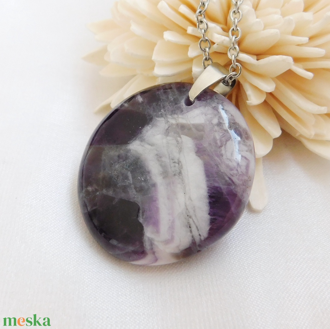 Ametiszt medál acél láncon - ékszer - nyaklánc - medál - Meska.hu