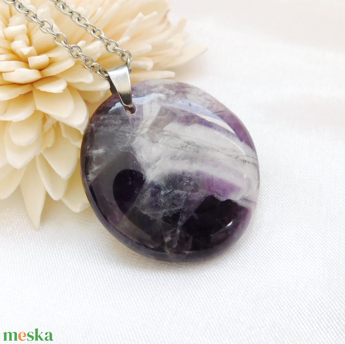 Ametiszt medál acél láncon - ékszer - nyaklánc - medál - Meska.hu