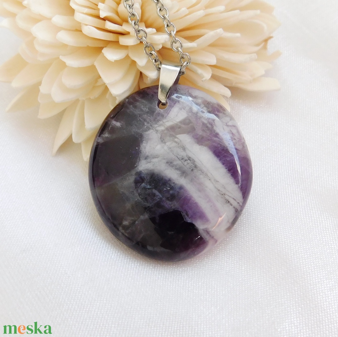 Ametiszt medál acél láncon - ékszer - nyaklánc - medál - Meska.hu