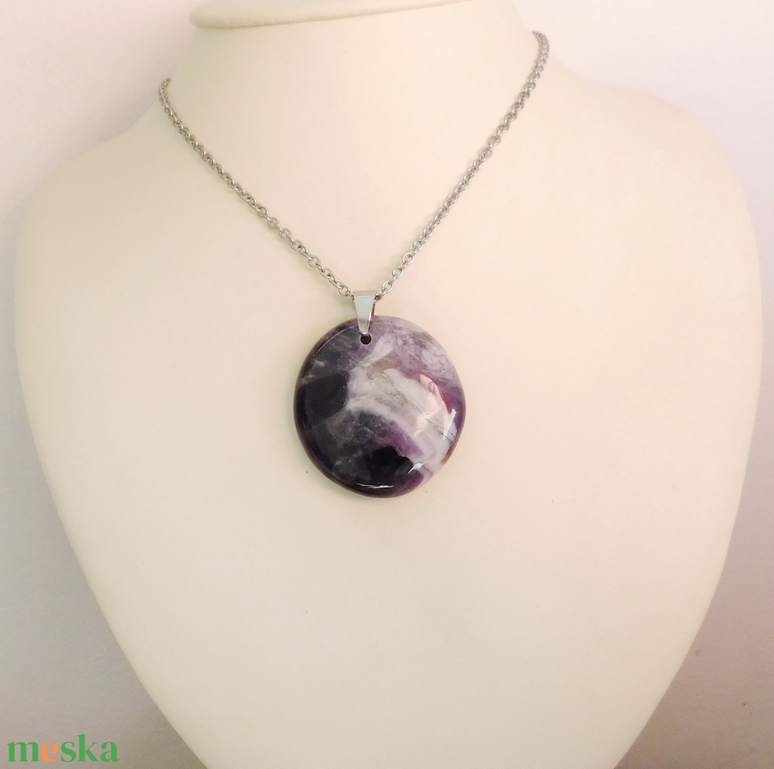 Ametiszt medál acél láncon - ékszer - nyaklánc - medál - Meska.hu
