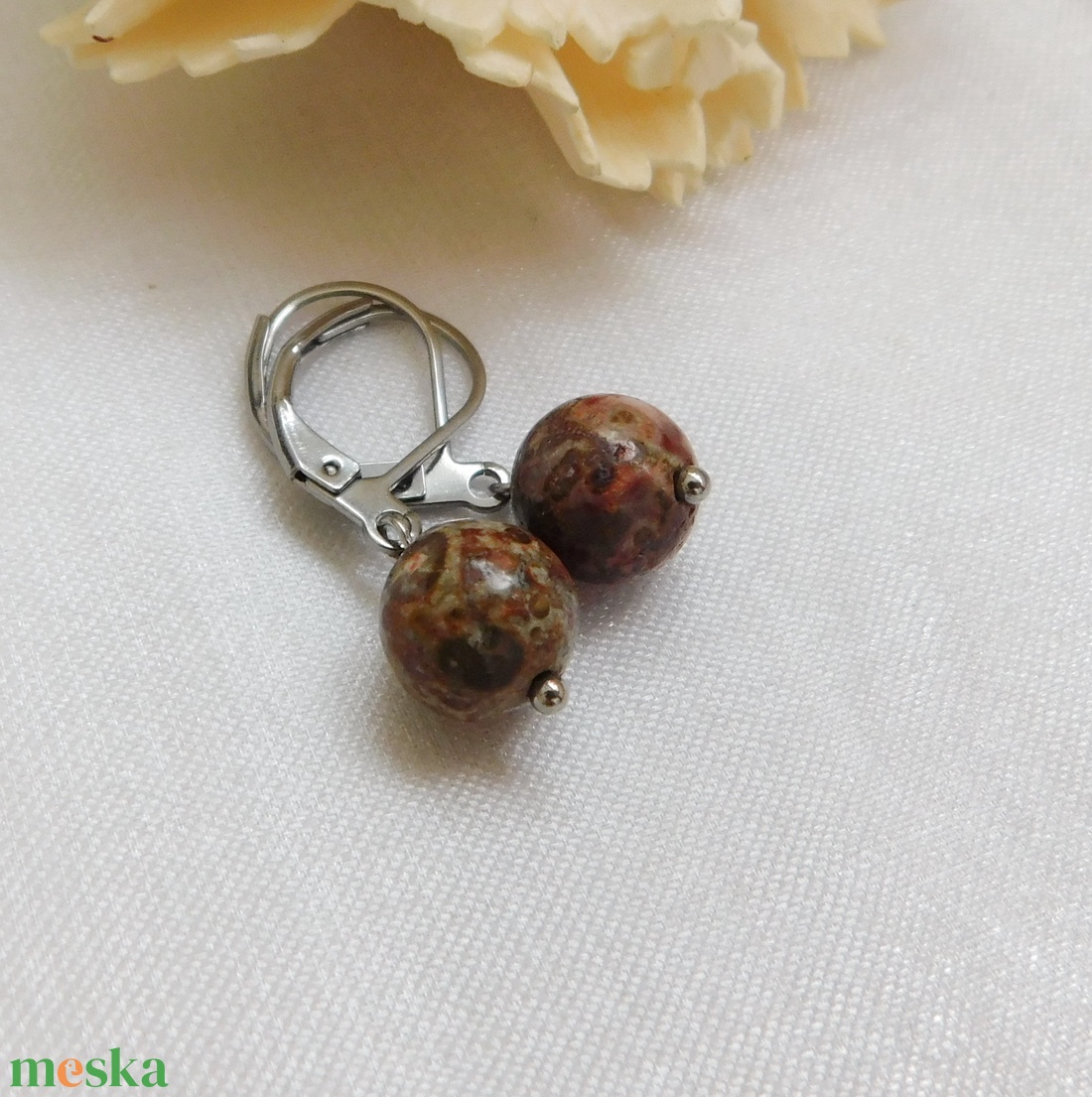 Leopárd jáspis fülbevaló - ékszer - fülbevaló - lógó fülbevaló - Meska.hu