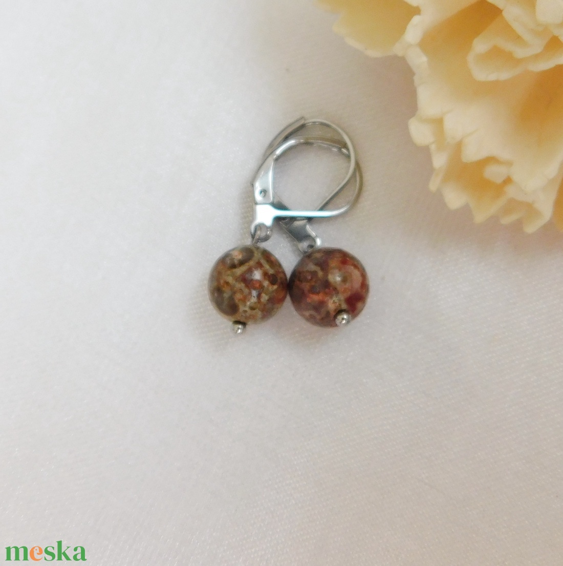 Leopárd jáspis fülbevaló - ékszer - fülbevaló - lógó fülbevaló - Meska.hu