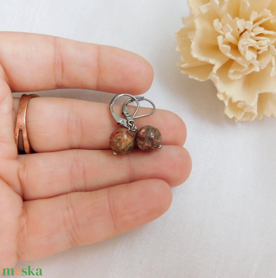 Leopárd jáspis fülbevaló - ékszer - fülbevaló - lógó fülbevaló - Meska.hu