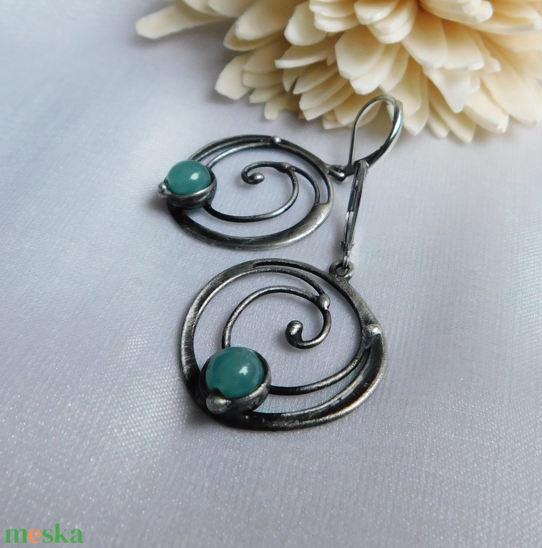 Amazonit fülbevaló - ékszer - fülbevaló - lógó fülbevaló - Meska.hu