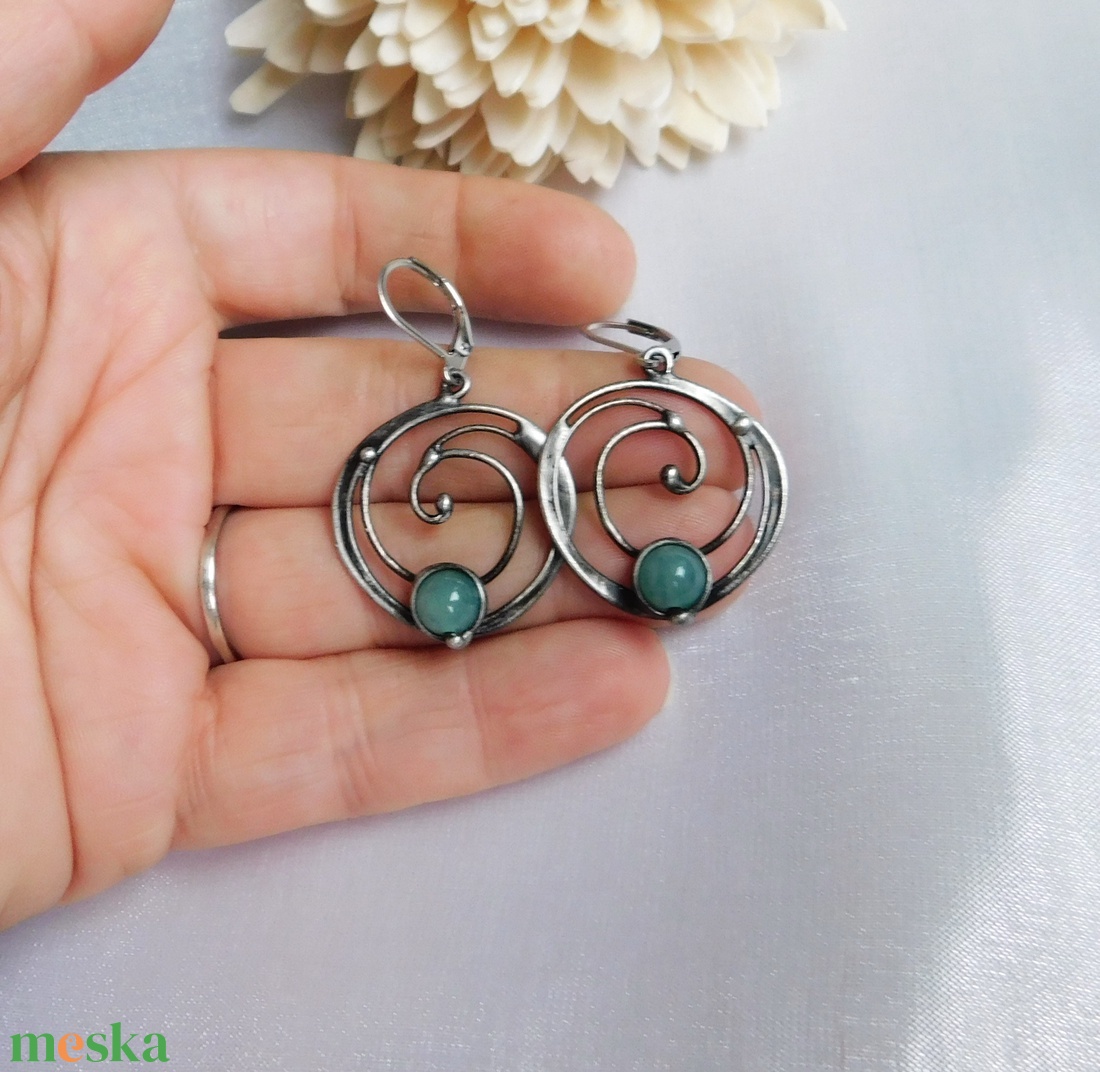 Amazonit fülbevaló - ékszer - fülbevaló - lógó fülbevaló - Meska.hu