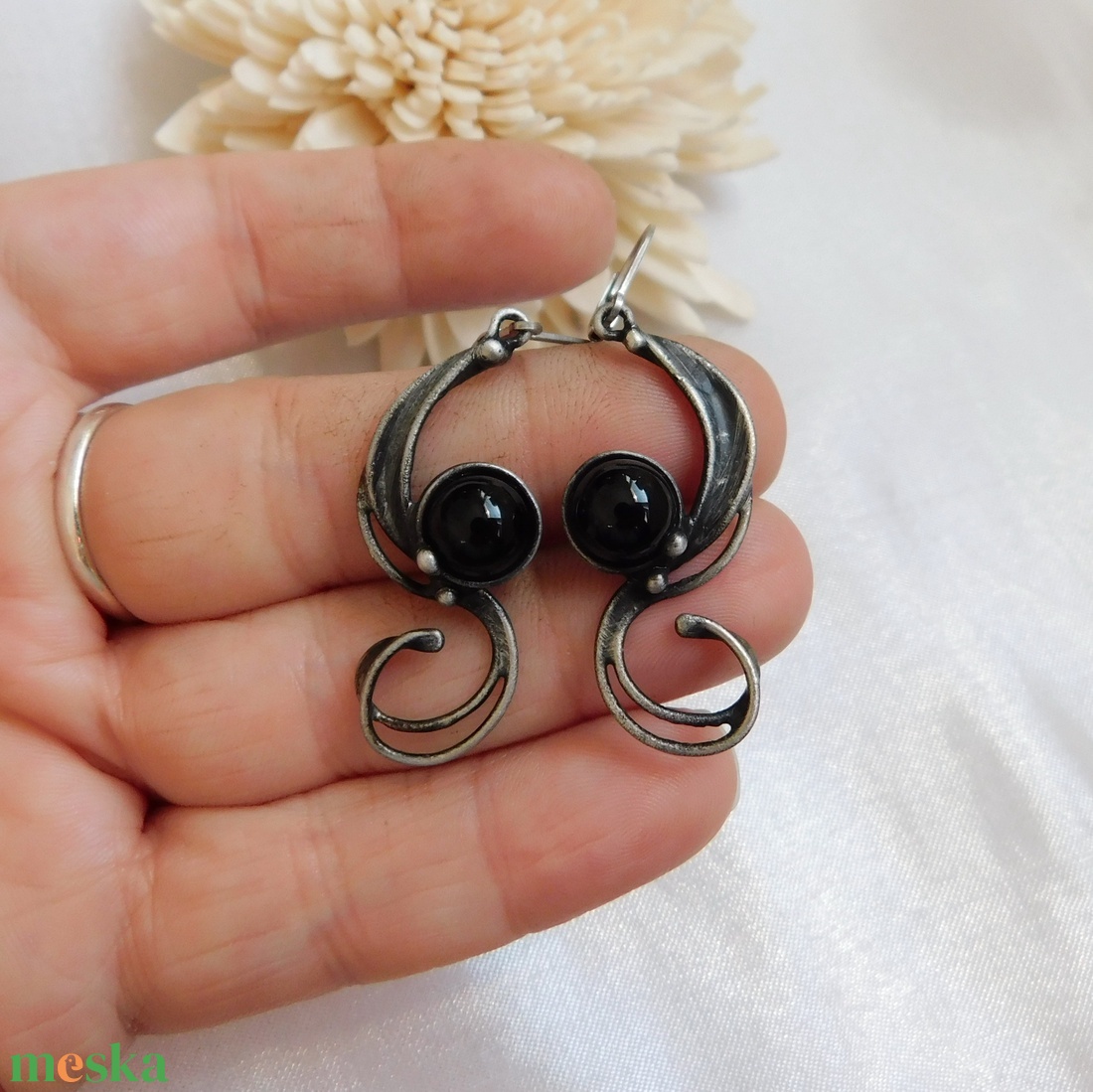 Obszidián fülbevaló - ékszer - fülbevaló - lógó fülbevaló - Meska.hu