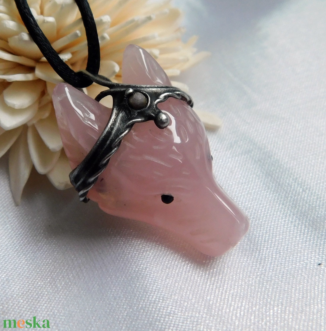 Rózsakvarc farkas nyaklánc rubelittel - ékszer - nyaklánc - medál - Meska.hu