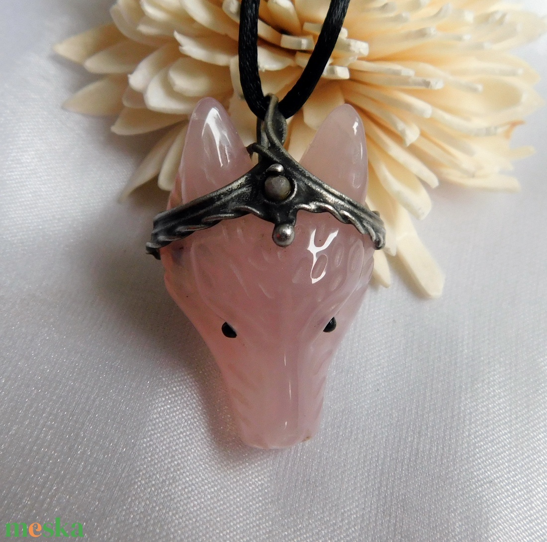 Rózsakvarc farkas nyaklánc rubelittel - ékszer - nyaklánc - medál - Meska.hu