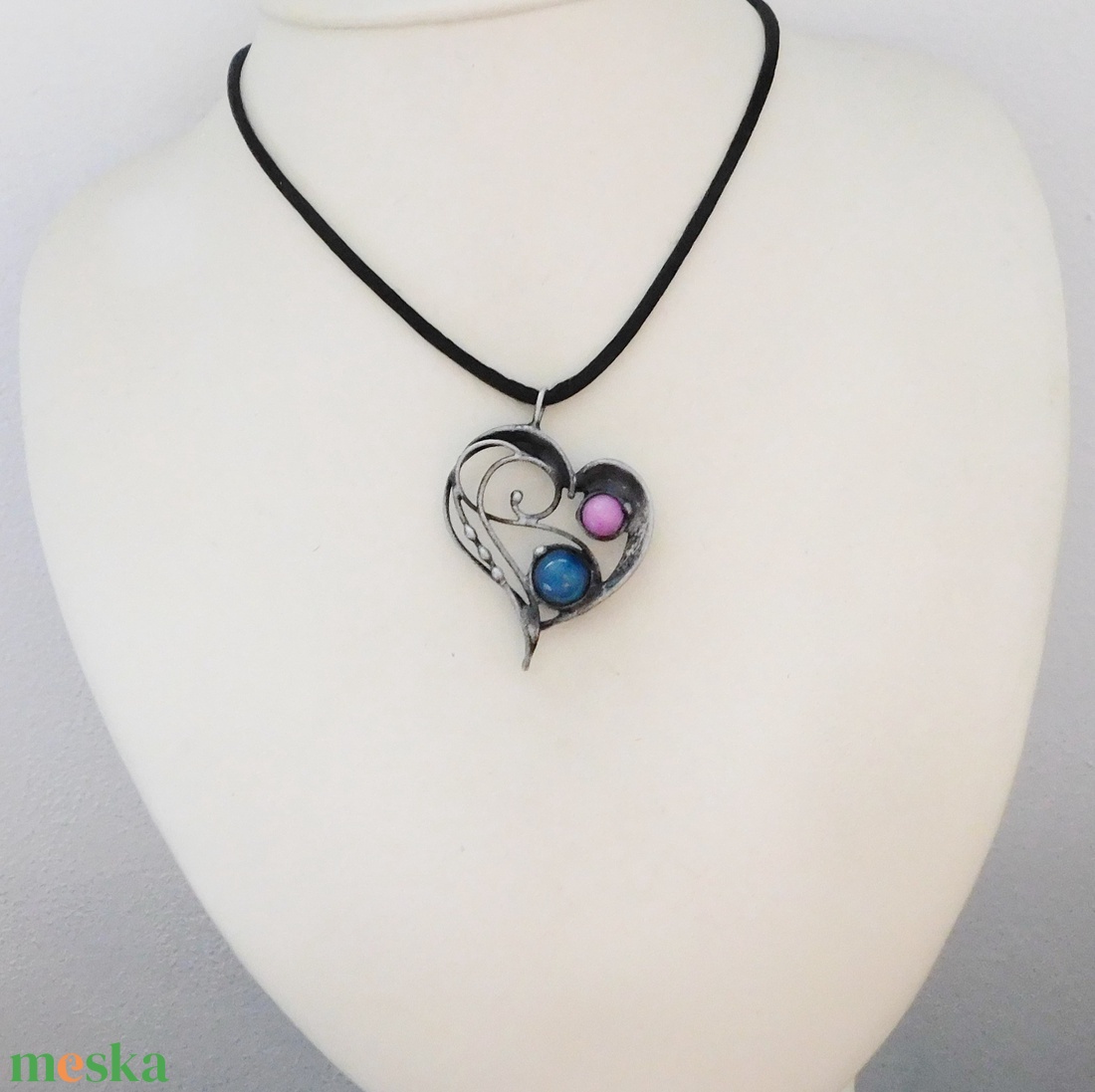 Achát szív medál jádéval - ékszer - nyaklánc - medál - Meska.hu
