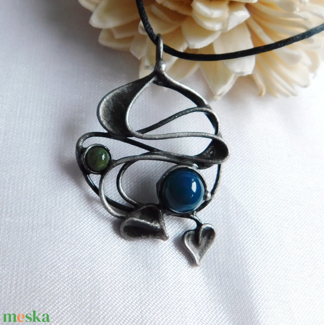 Achát medál nefrittel - ékszer - nyaklánc - medál - Meska.hu