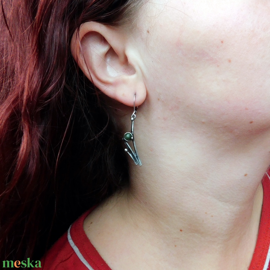 Nefrit jáde fülbevaló - ékszer - fülbevaló - lógós kerek fülbevaló - Meska.hu