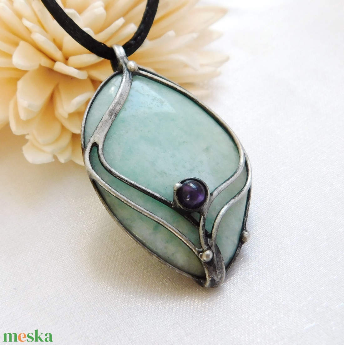Amazonit medál ametiszttel - ékszer - nyaklánc - medálos nyaklánc - Meska.hu