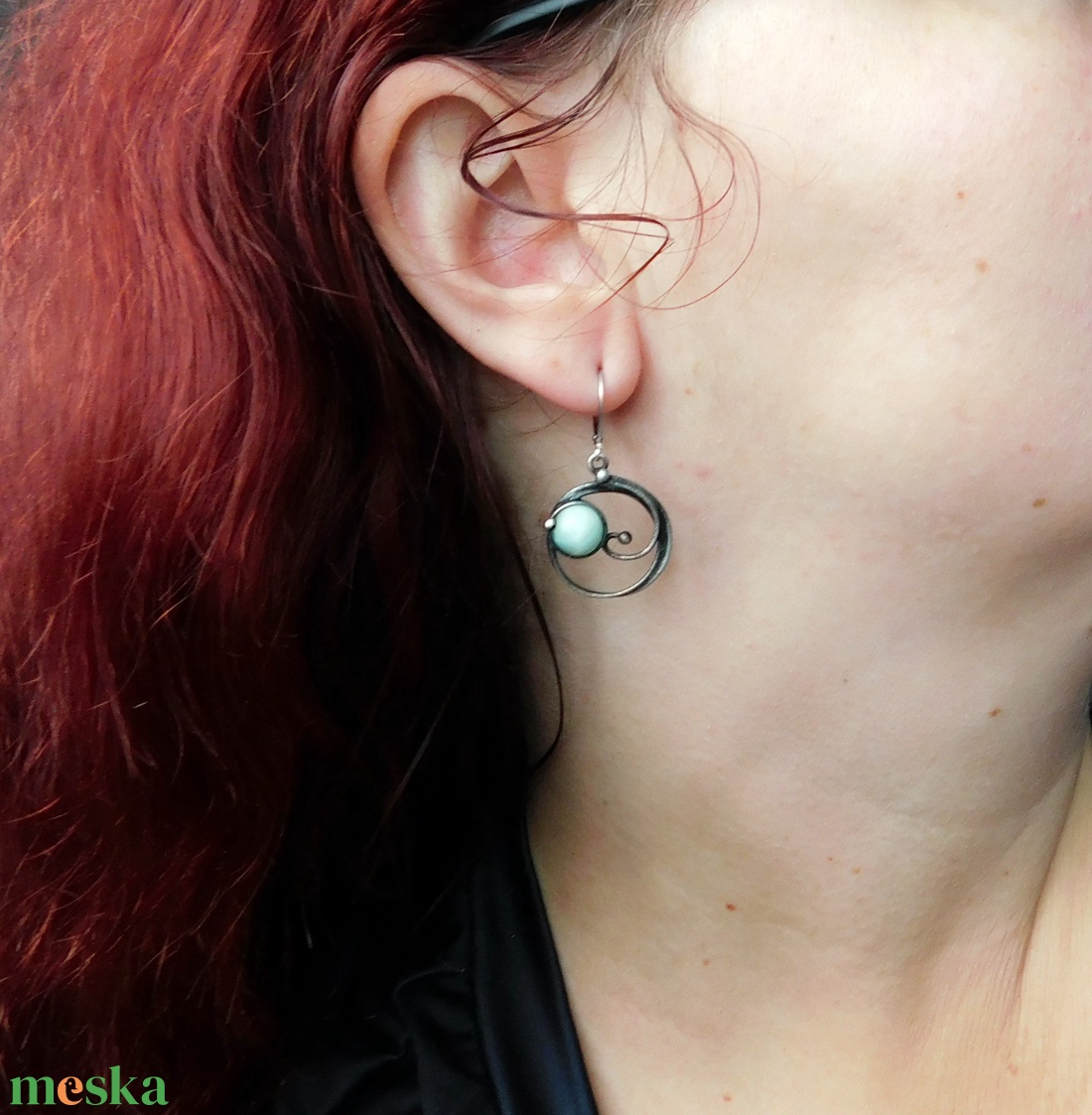 Zöld larimár fülbevaló - ékszer - fülbevaló - lógó fülbevaló - Meska.hu