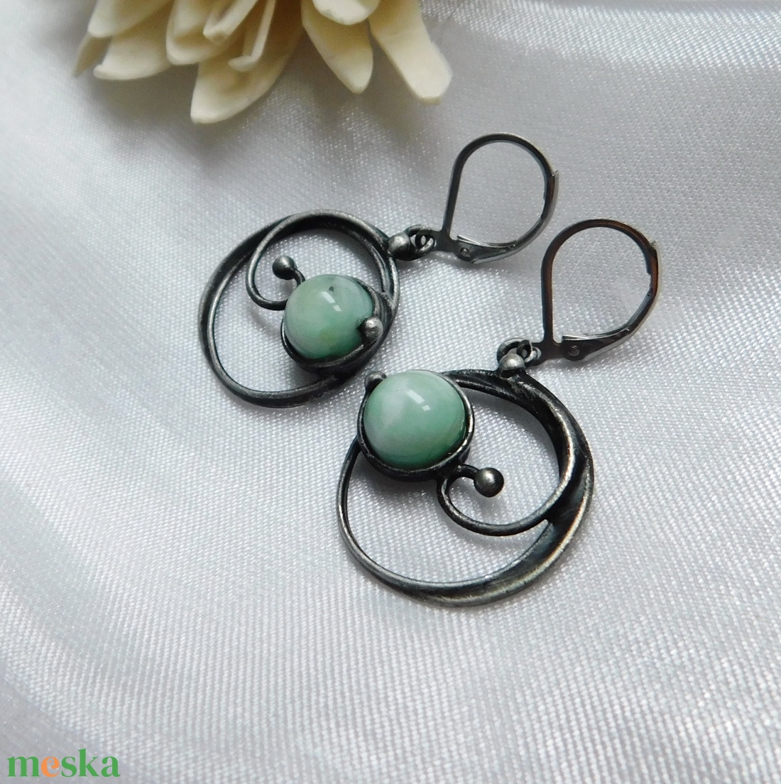 Zöld larimár fülbevaló - ékszer - fülbevaló - lógó fülbevaló - Meska.hu
