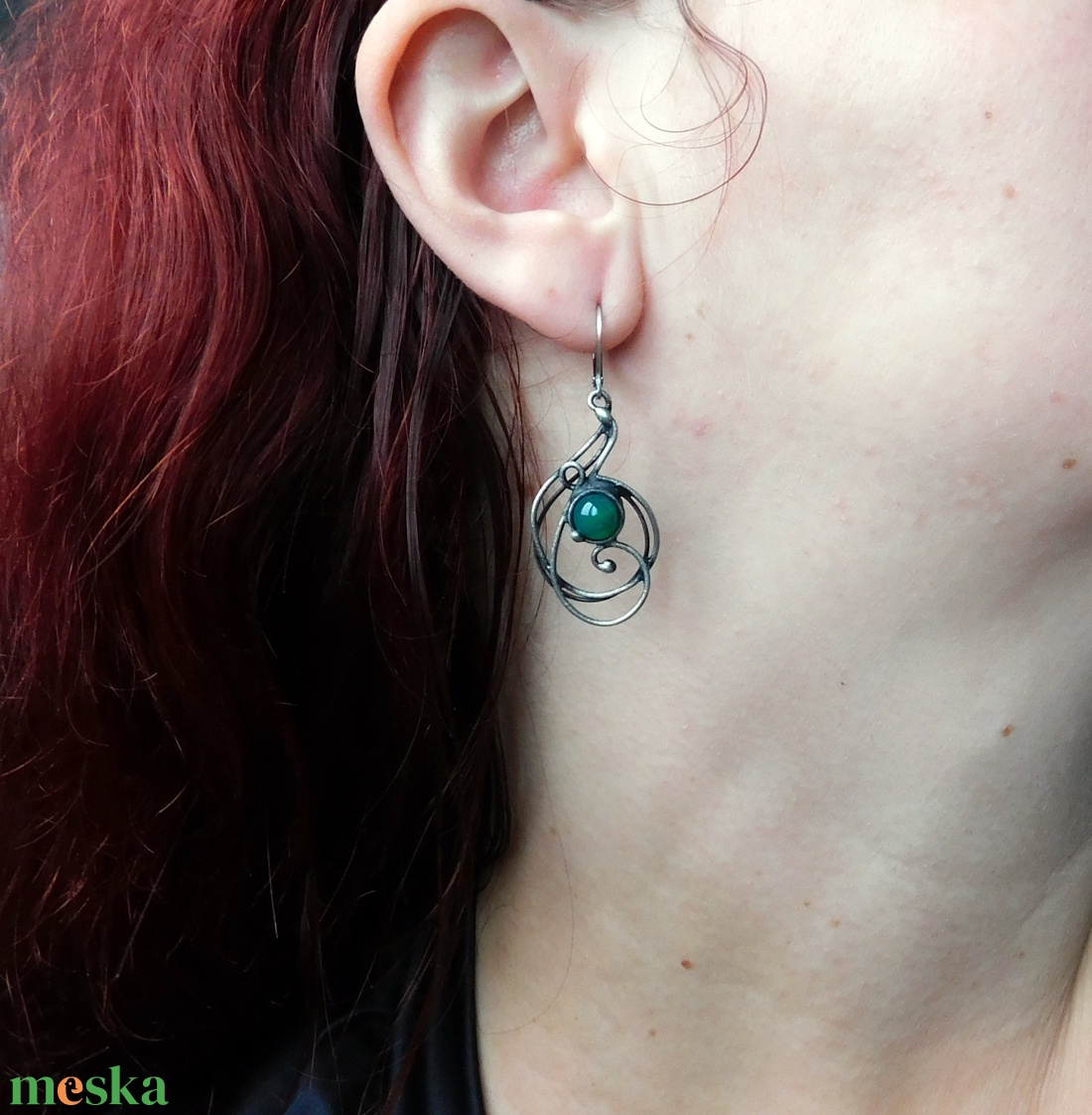 Achát fülbevaló  - ékszer - fülbevaló - lógós kerek fülbevaló - Meska.hu